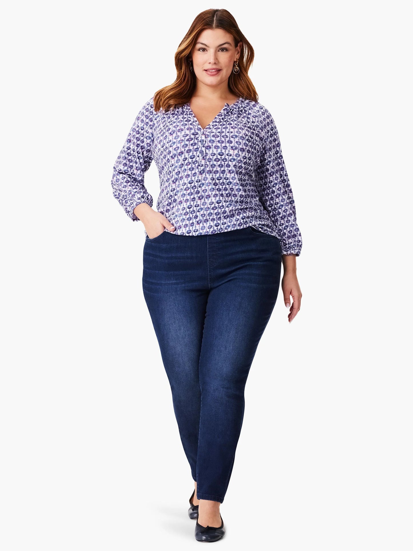 NZT Mixed Medallion 3/4 Sleeve Split Top