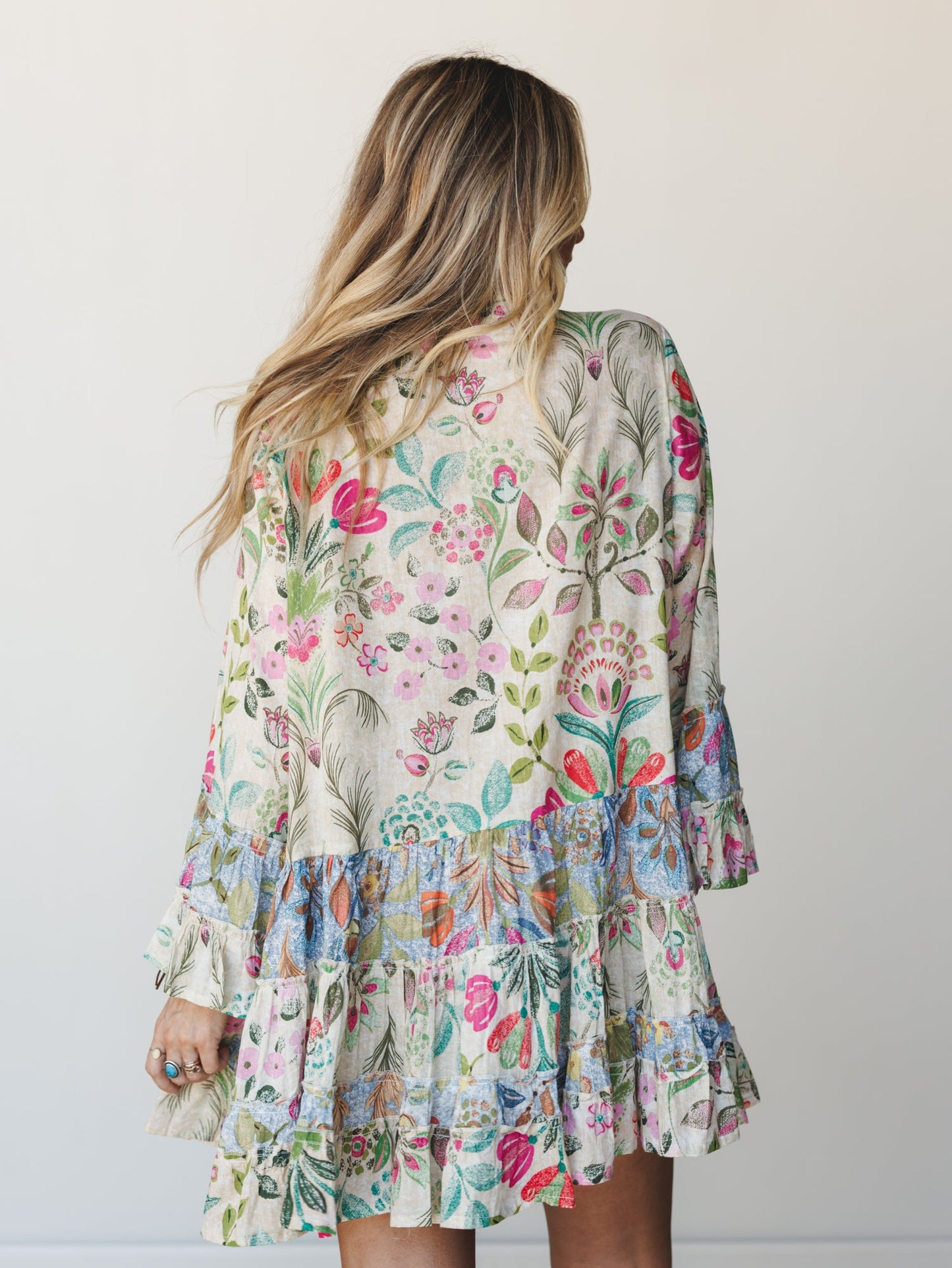 Rainbow Rain Drops Dress - Cream Multi