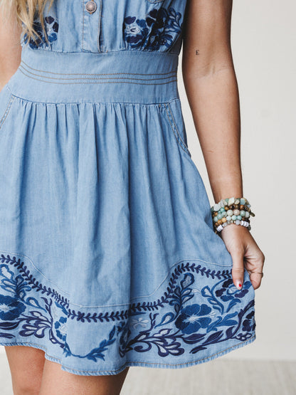 Missy Maye Embroidered Dress - Medium Wash