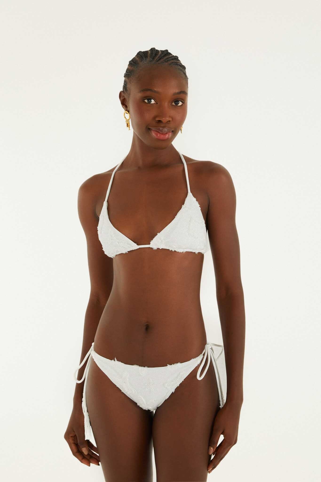 White Beaded Side Ties Full Bikini Bottom