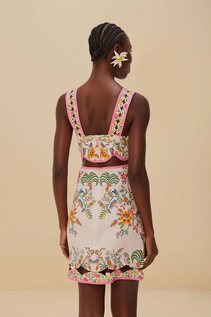 Pink Delicate Forest Euroflax™ Premium Linen Mini Dress