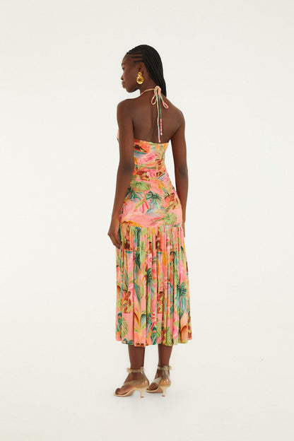 Soft Pink Pool Time Ruched Sleeveless Midi Dress