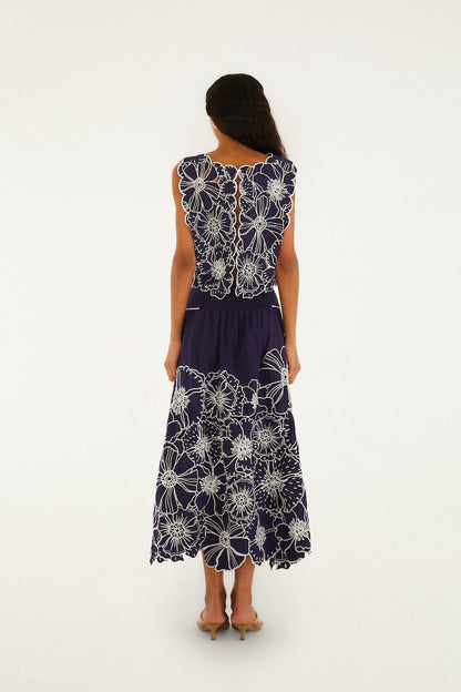 Blue Flowers Richelieu  Maxi Skirt