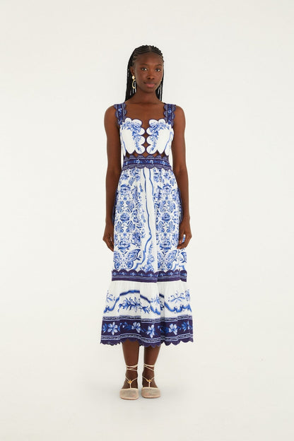 Off-White Porcelain Garden Cut-Out Midi Dress