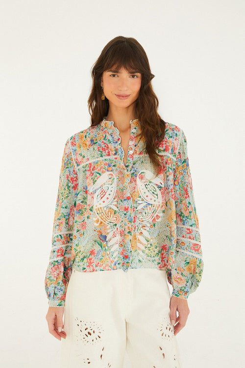 Multicolor Rendeira Cutwork Long Sleeve Blouse