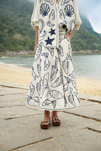 Off-White Fresh Fish Embroidered Midi Skirt