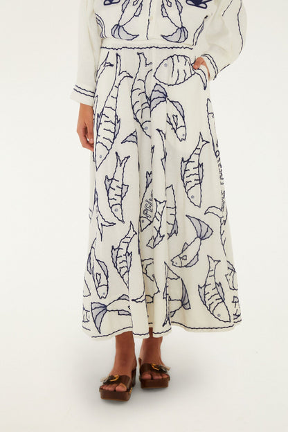 Off-White Fresh Fish Embroidered Midi Skirt