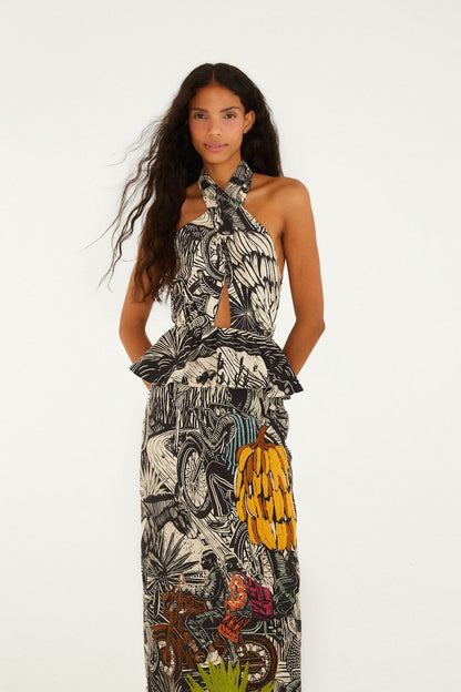 Ruta Beige Embroidered Maxi Dress