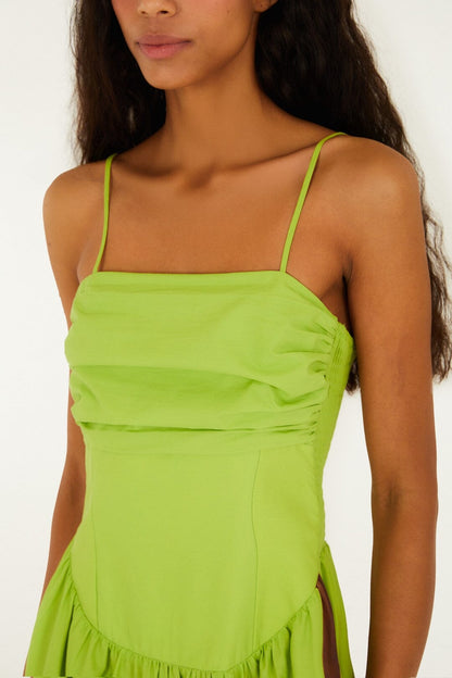Green Birds Smocked Maxi Dress