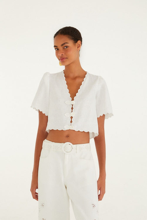 Off-White Roses Scallop Artisanal Top