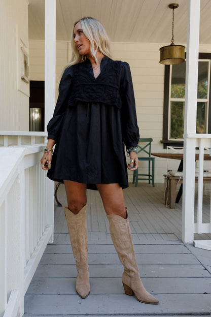 Sweet Edge Crochet Vest Tunic Dress - Black
