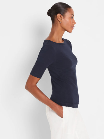 Perfect Knit Rib Elbow Sleeve Boatneck Tee