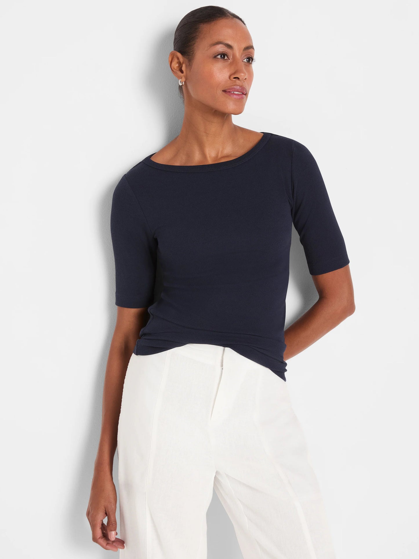 Perfect Knit Rib Elbow Sleeve Boatneck Tee