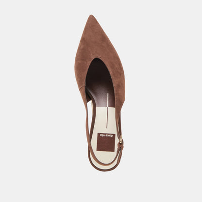 Aleena Dark Brown Suede Kitten Heel