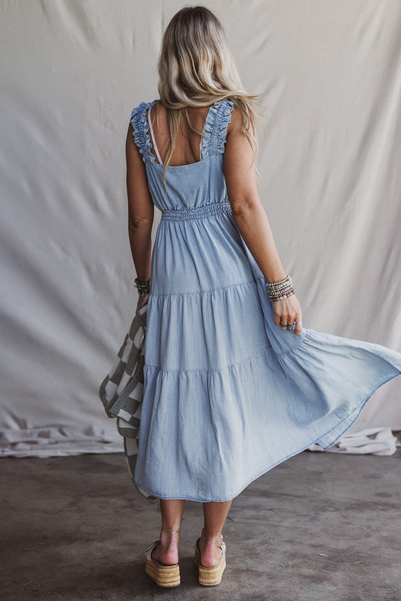 Swing By Tiered Maxi Dress - Light Denim