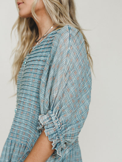 Quinn Puff Sleeve Maxi Dress - Faded Teal