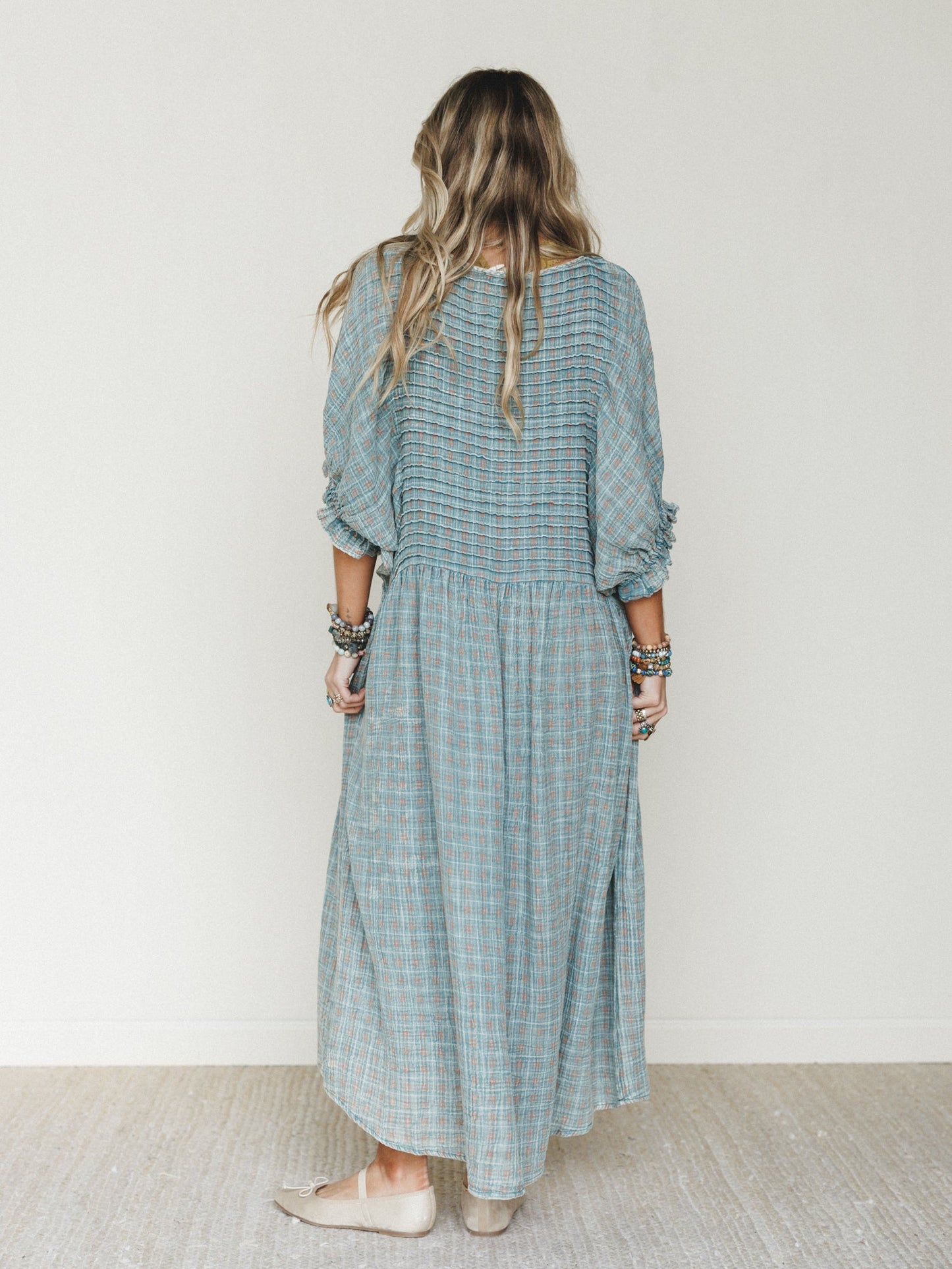 Quinn Puff Sleeve Maxi Dress - Faded Teal