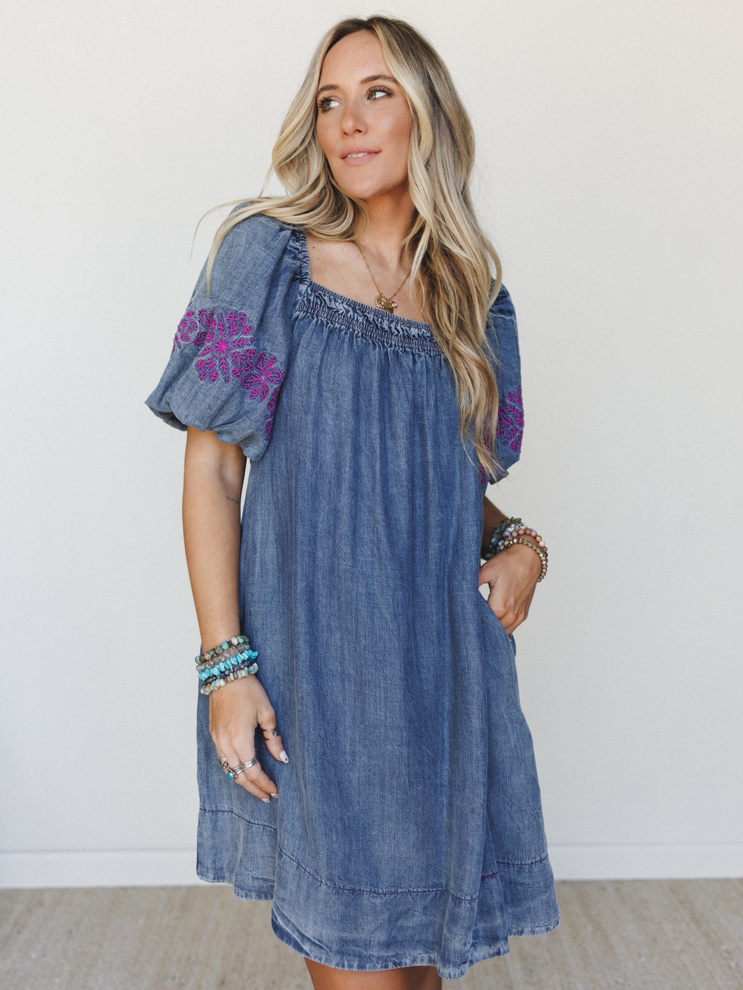 Petal Groove Dress - Washed Denim