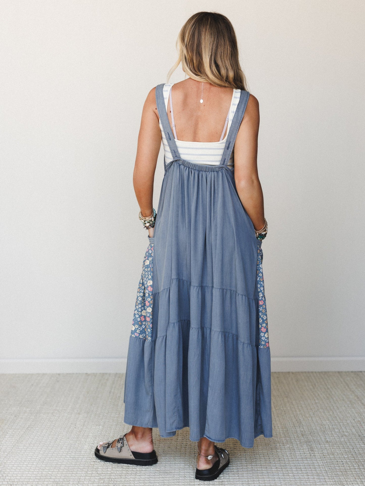 June's Flowers Maxi Dress - Washed Denim