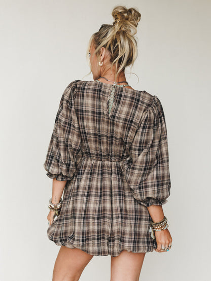 Plaid Revival Mini Dress - Natural