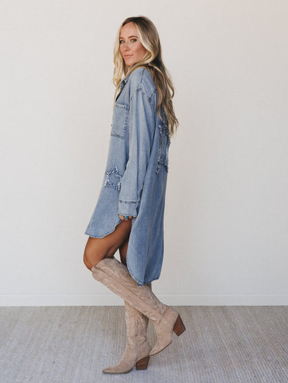 Outrider Button Down Denim Dress - Denim