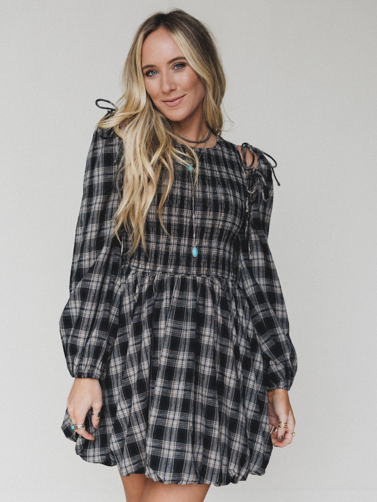 Sunset Rust Plaid Dress - Black