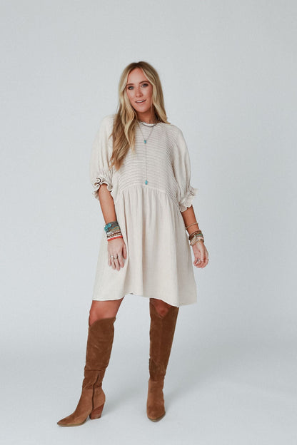 Quinn Puff Sleeve Mini Dress - Natural