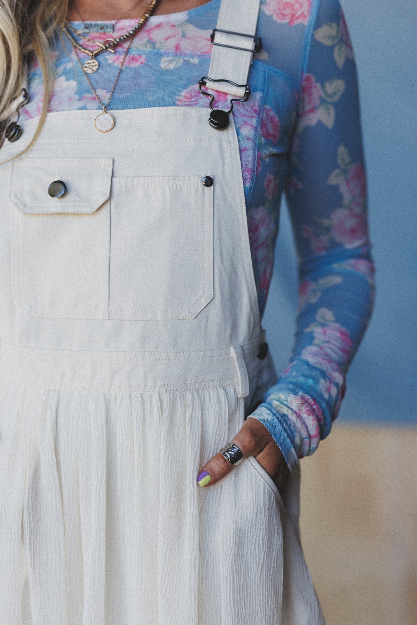 Country Dreams Overalls Dress - Beige