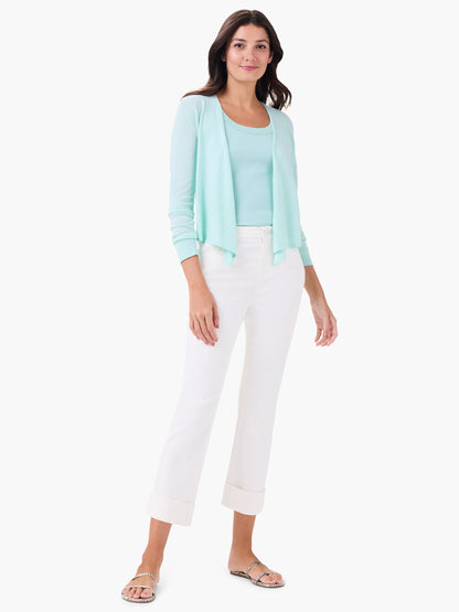 Mid Rise Straight Roll Cuff Cropped Jeans