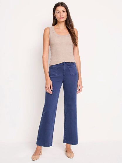 Mid Rise Wide Leg Pocket Ankle Jeans