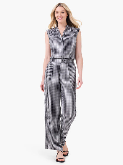 Drapey Gingham Wide-Leg Pant
