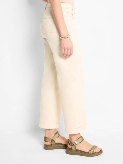 Horn Button Wide-Leg Ankle Jeans