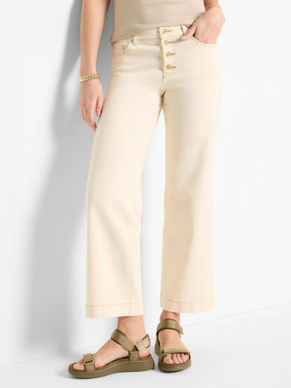 Horn Button Wide-Leg Ankle Jeans