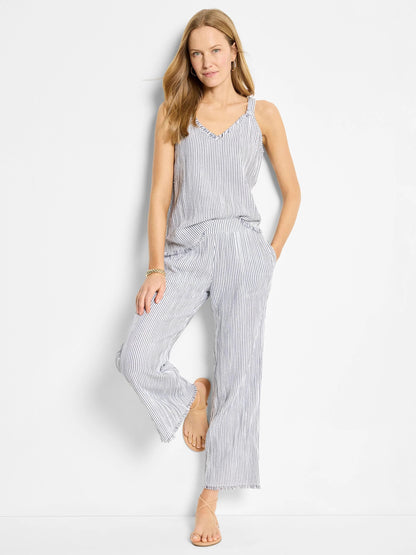 Pinstripe Gauze Wide Leg Ankle Pant