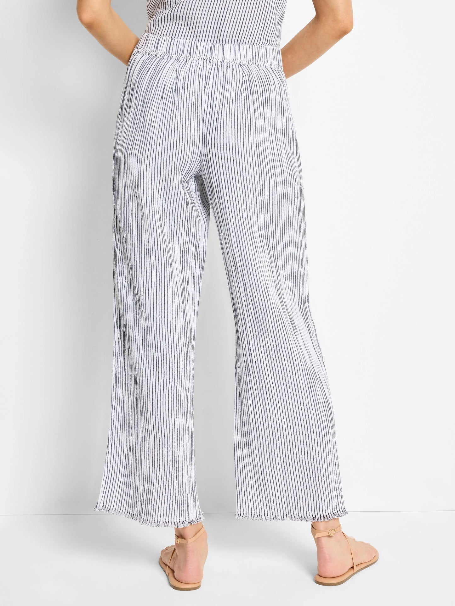 Pinstripe Gauze Wide Leg Ankle Pant