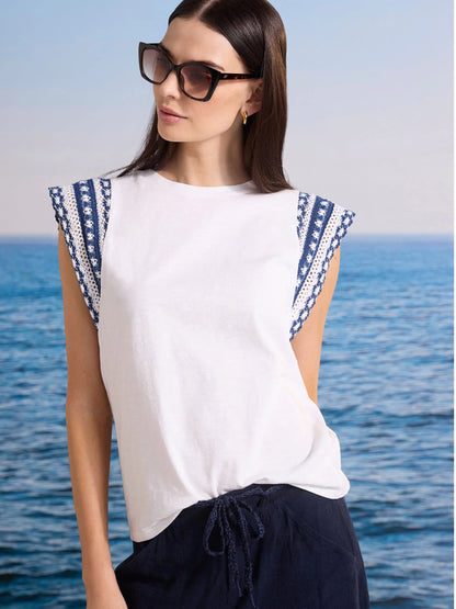 Knit Trim Cotton Slub Top