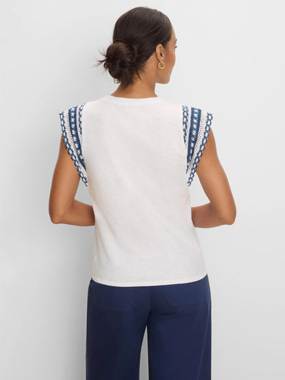 Knit Trim Cotton Slub Top