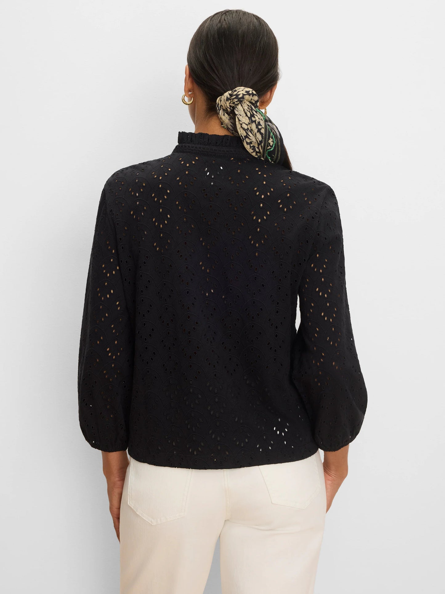 Knit Eyelet Ruffle Neck Top