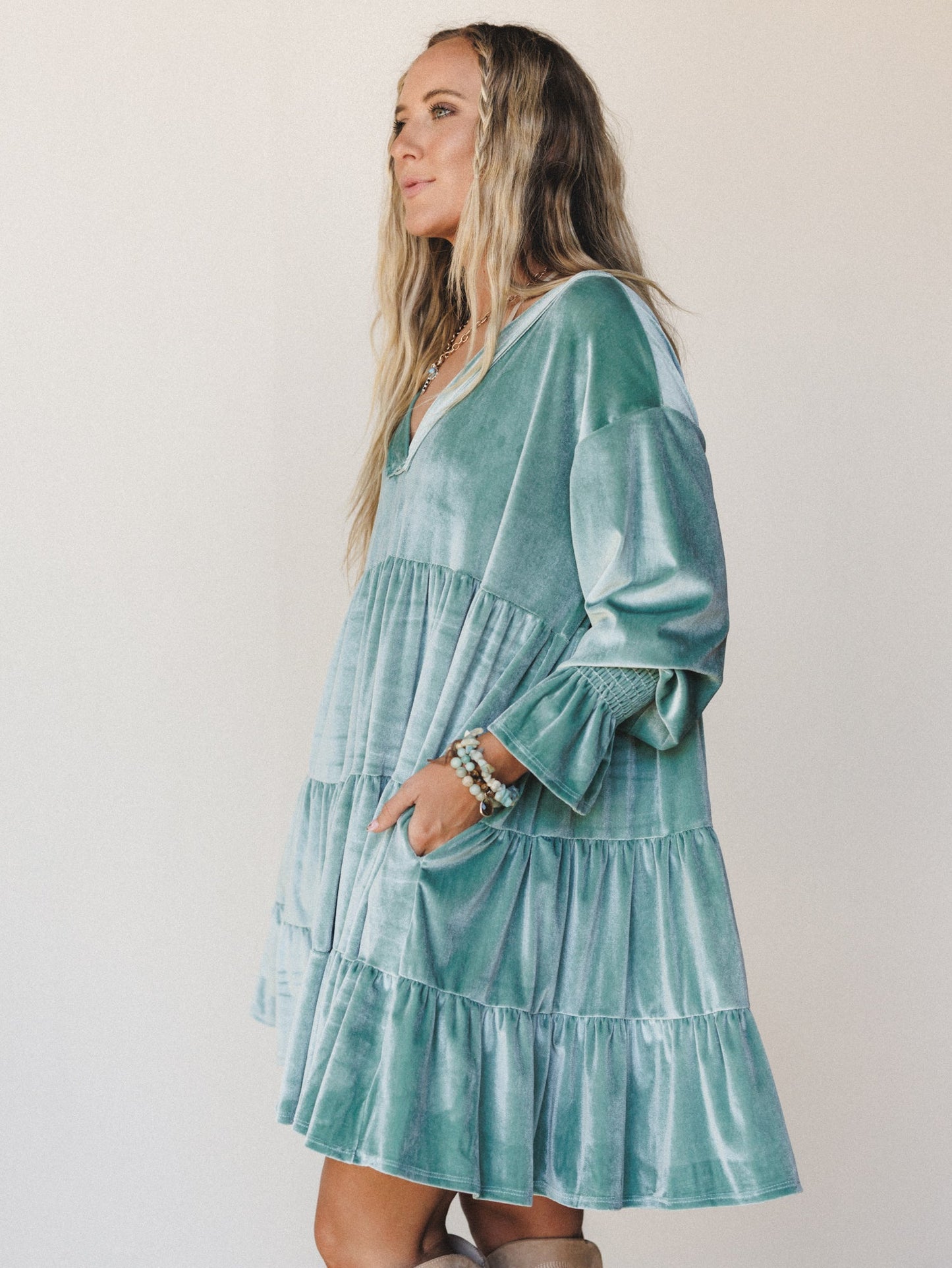 The Nest Maddie Velvet Dress - Seafoam