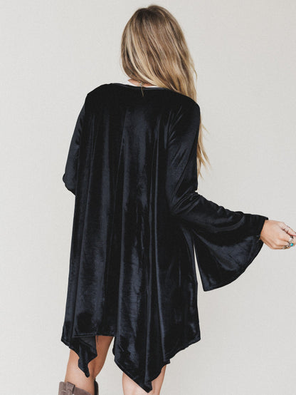 The Nest Golden Hour Bell Sleeve Velvet Dress - Black