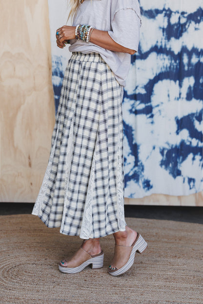 Long Lost Lace Plaid Maxi Skirt - Cream