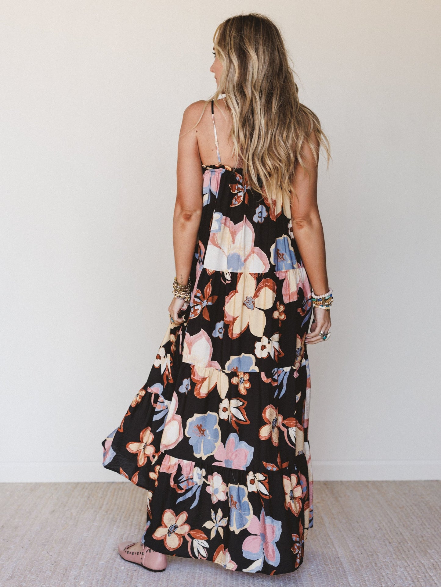 Mirra Floral Tiered Maxi Dress - Black
