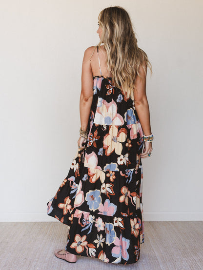 Mirra Floral Tiered Maxi Dress - Black