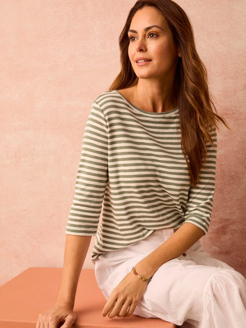 NZT 3/4 Sleeve Stripe Boat Tee