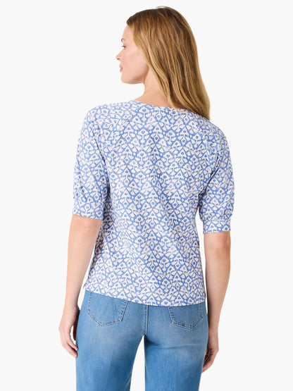 NZT Dotty Ikat Elbow Sleeve V-Neck Tee