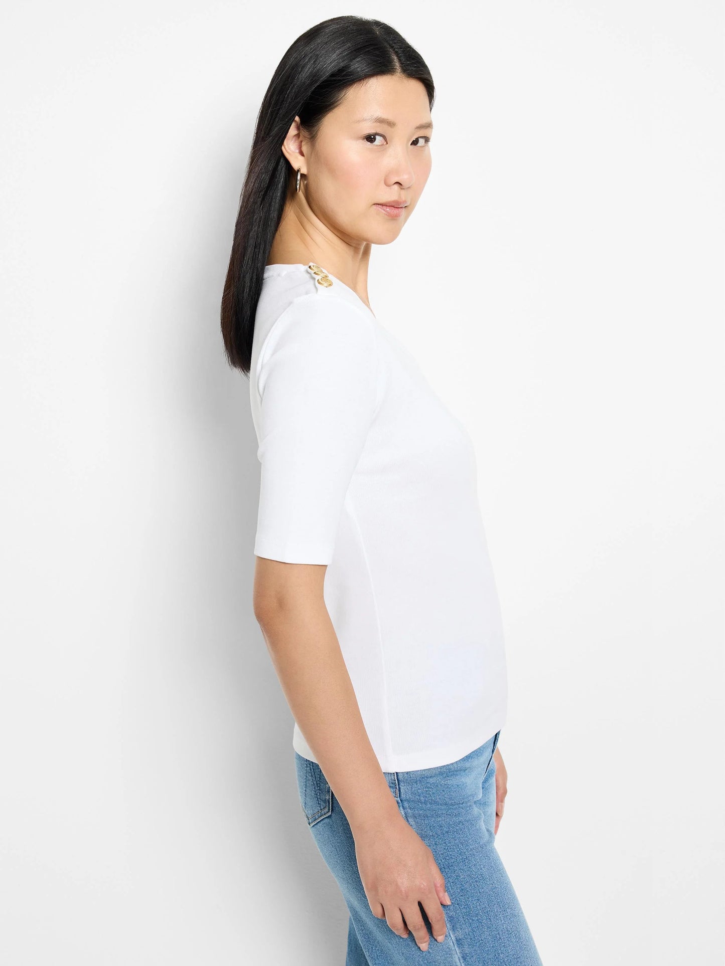 NZT Elbow Sleeve Button Shoulder Top