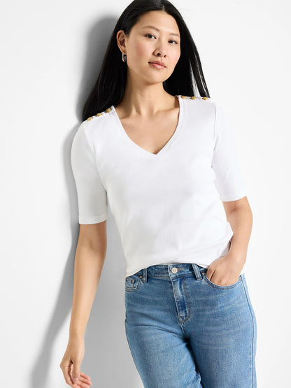 NZT Elbow Sleeve Button Shoulder Top
