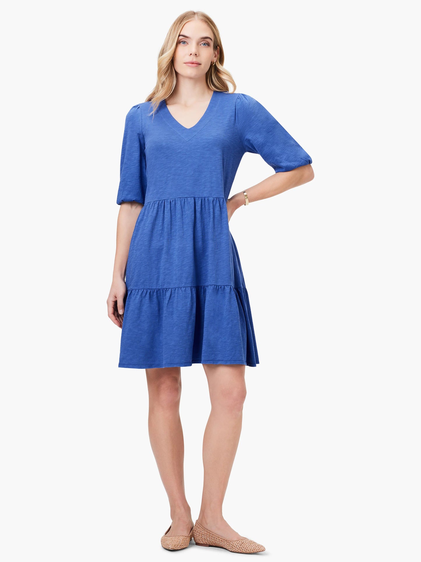 NZT Elbow Sleeve V-Neck Dress