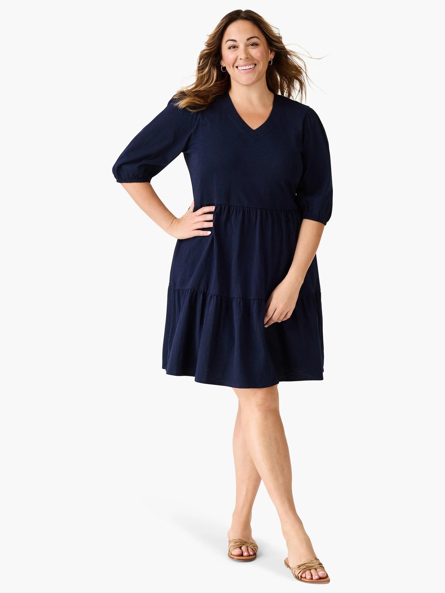 NZT Elbow Sleeve V-Neck Dress