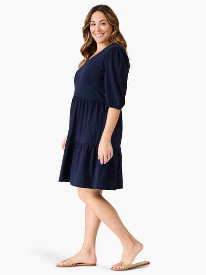 NZT Elbow Sleeve V-Neck Dress